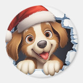 Schattigee Kersthond door muur geïllustreerd Magneet (Voorkant)