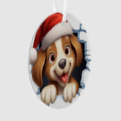 Schattigee Kersthond door muur geïllustreerd Ornament (voorkant)