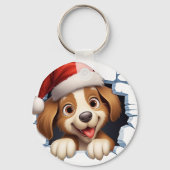 Schattigee Kersthond door muur geïllustreerd Sleutelhanger (Voorkant)