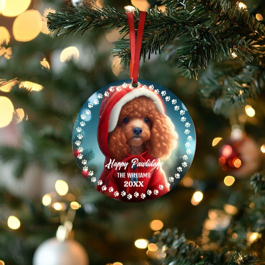Schattigee Kersthond Happy Holiday 2-zijdige 2-fot Ornament