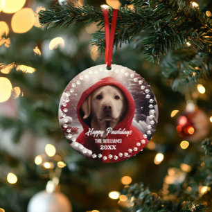 Schattigee Kersthond Happy Holiday 2-zijdige 2-fot Ornament