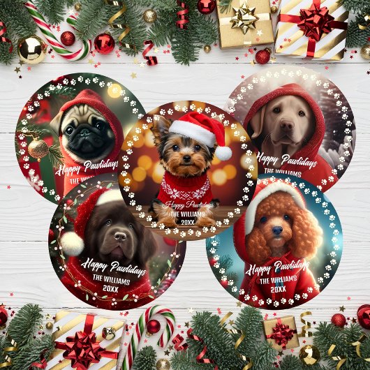 Schattigee Kersthond Happy Holiday 2-zijdige 2-fot Ornament