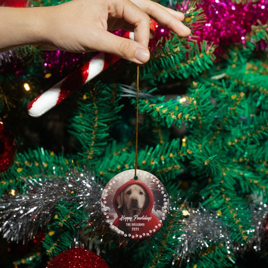 Schattigee Kersthond Happy Holiday 2-zijdige 2-fot Ornament