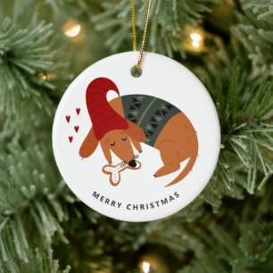 Schattigee kersthond keramisch ornament