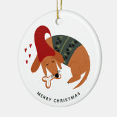 Schattigee kersthond keramisch ornament (Links)