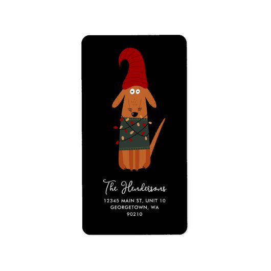 Schattigee kersthond & kerstverlichting etiket (Voorkant)