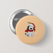 Schattigee kersthond met kerstmuts en sjaal ronde button 5,7 cm (Voorkant /achterkant)
