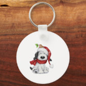 Schattigee kersthond met kerstmuts en sjaal sleutelhanger (Achterkant)