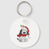 Schattigee kersthond met kerstmuts en sjaal sleutelhanger (Achterkant)