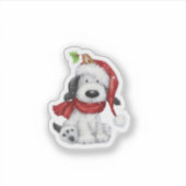Schattigee kersthond met kerstmuts en sjaal sticker (Voorkant)