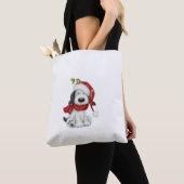 Schattigee kersthond met kerstmuts en sjaal tote bag (Dichtbij)