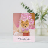 Schattigee kersthond met roze boog foto dank u briefkaart (Staand voorkant)