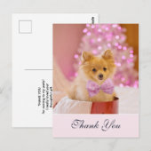 Schattigee kersthond met roze boog foto dank u briefkaart (Voorkant / Achterkant)