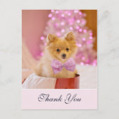 Schattigee kersthond met roze boog foto dank u briefkaart (Voorkant)