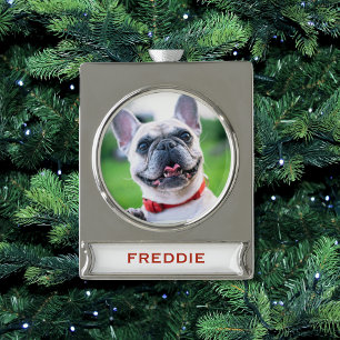 Schattigee Kersthond of Kattenhuisdier Fotovakanti Verzilverd Banner Ornament