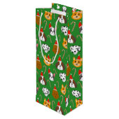 Schattigee Kersthond Patroon Wijn Cadeautas (Achterkant Gekanteld)