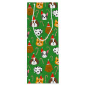 Schattigee Kersthond Patroon Wijn Cadeautas (Achterkant)