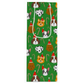 Schattigee Kersthond Patroon Wijn Cadeautas (Voorkant)