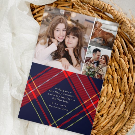 Schattigee Kersthond Plaid Fotocollage Feestdagen Kaart