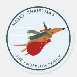Schattigee kersthond ronde sticker