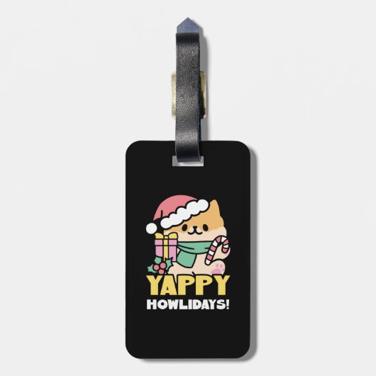 Schattigee Kersthond - Yappy Howholidays Bagagelabel (Achterkant verticaal)