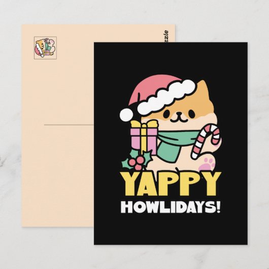 Schattigee Kersthond - Yappy Howholidays Briefkaart (Voorkant / Achterkant)