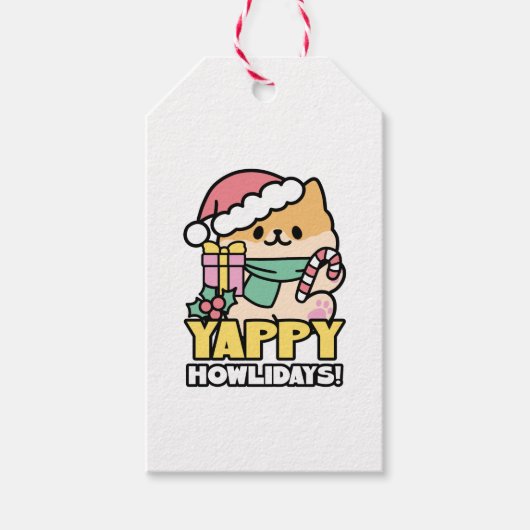 Schattigee Kersthond - Yappy Howholidays Cadeaulabel (Voorkant)