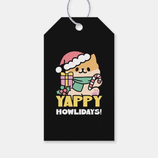 Schattigee Kersthond - Yappy Howholidays Cadeaulabel (Voorkant)