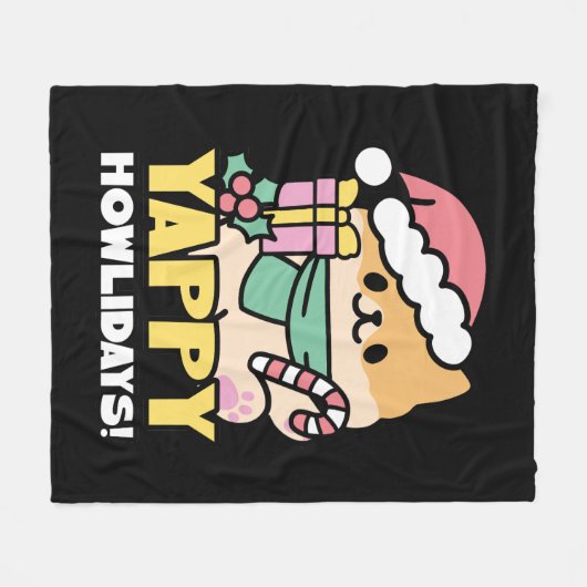 Schattigee Kersthond - Yappy Howholidays Fleece Deken (Voorkant (Horizontaal))