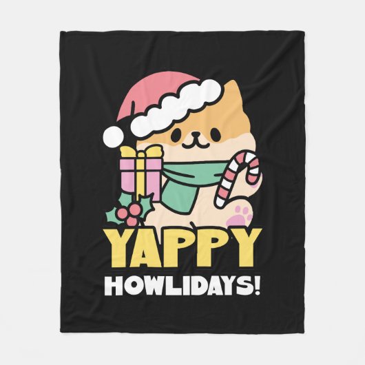 Schattigee Kersthond - Yappy Howholidays Fleece Deken (Voorkant)
