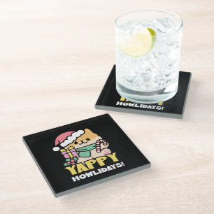 Schattigee Kersthond - Yappy Howholidays Glazen Onderzetter
