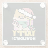 Schattigee Kersthond - Yappy Howholidays Glazen Onderzetter (Achterkant)