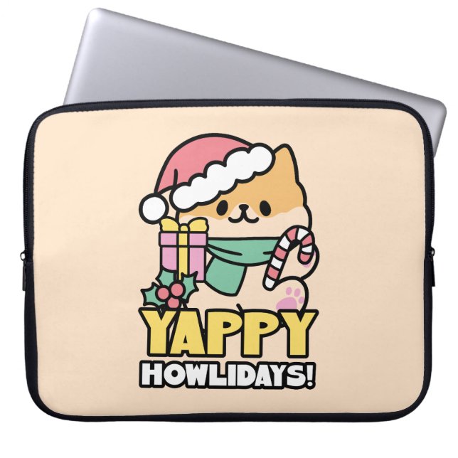 Schattigee Kersthond - Yappy Howholidays Laptop Sleeve (Voorkant)