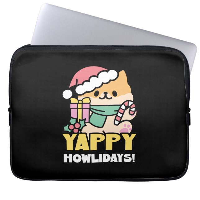 Schattigee Kersthond - Yappy Howholidays Laptop Sleeve (Voorkant)