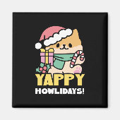 Schattigee Kersthond - Yappy Howholidays Magneet (Voorkant)