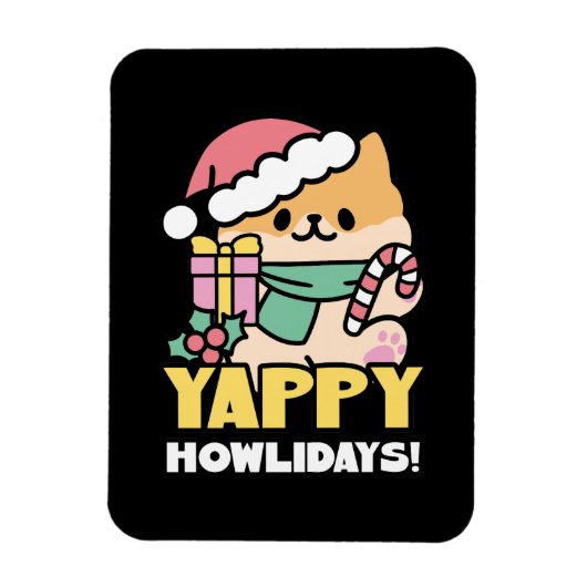 Schattigee Kersthond - Yappy Howholidays Magneet (Verticaal)