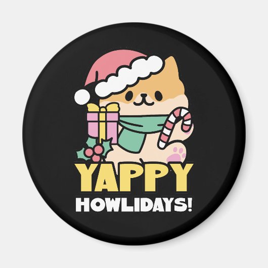 Schattigee Kersthond - Yappy Howholidays Magneet (Voorkant)