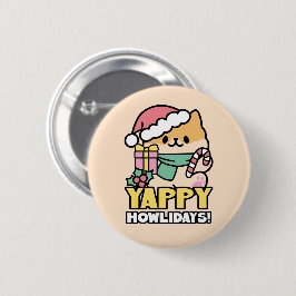 Schattigee Kersthond - Yappy Howholidays Ronde Button 5,7 Cm