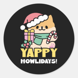 Schattigee Kersthond - Yappy Howholidays Ronde Sticker