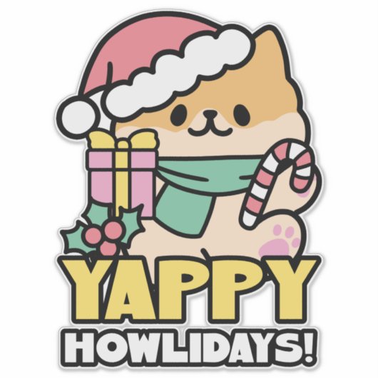 Schattigee Kersthond - Yappy Howholidays Sticker (Voorkant)