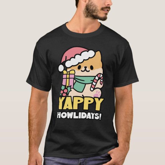 Schattigee Kersthond - Yappy Howholidays T-shirt (Voorkant)