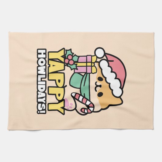 Schattigee Kersthond - Yappy Howholidays Theedoek (Horizontaal)