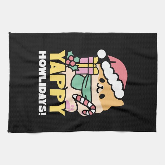 Schattigee Kersthond - Yappy Howholidays Theedoek (Horizontaal)