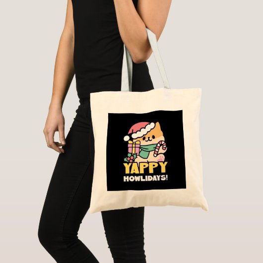 Schattigee Kersthond - Yappy Howholidays Tote Bag (Voorkant (product))