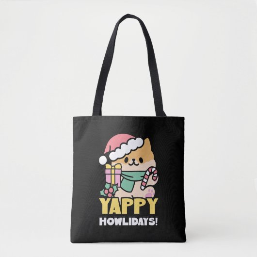 Schattigee Kersthond - Yappy Howholidays Tote Bag (Voorkant)