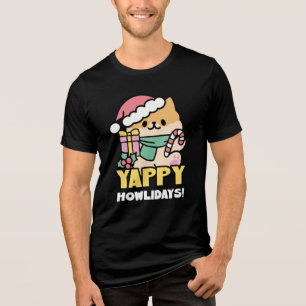 Schattigee Kersthond - Yappy Howholidays Tri-Blend Shirt