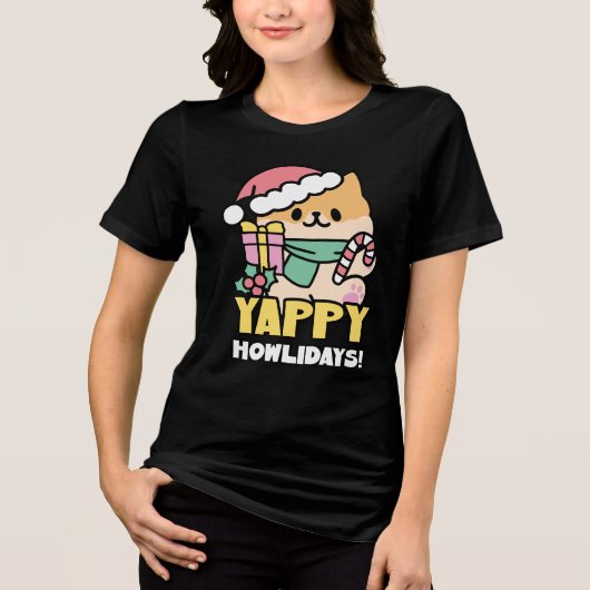 Schattigee Kersthond - Yappy Howholidays Tri-Blend Shirt (Voorkant)