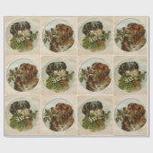 SCHATTIGEE KERSTHONDEN, HOLLYBERRIES, WINTERBLOEME CADEAUPAPIER (Vlak)