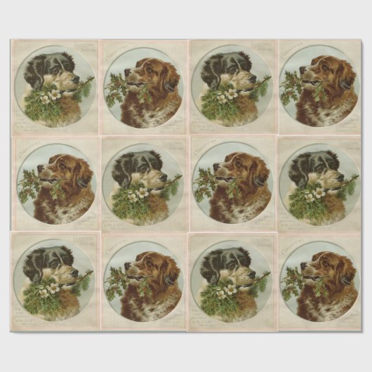 SCHATTIGEE KERSTHONDEN, HOLLYBERRIES, WINTERBLOEME CADEAUPAPIER (Vlak)