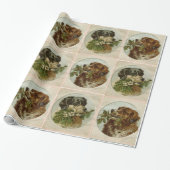 SCHATTIGEE KERSTHONDEN, HOLLYBERRIES, WINTERBLOEME CADEAUPAPIER (Uitgerold)